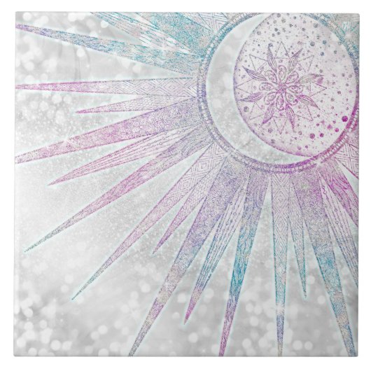 Carreau Elegant Iridescent Sun Moon Mandala Silver Design (Devant)