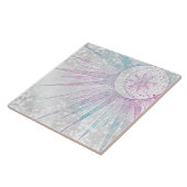 Carreau Elegant Iridescent Sun Moon Mandala Silver Design (Côté)