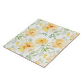 Carreau Elégant jaune pêche orange aquarelle fleurie (Côté)