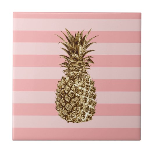 Carreau élégant joli ceinture en or ananas & bande rose (Devant)