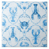 Carreau Elegant Lobster and Crabs in Cornflower Blue (Devant)