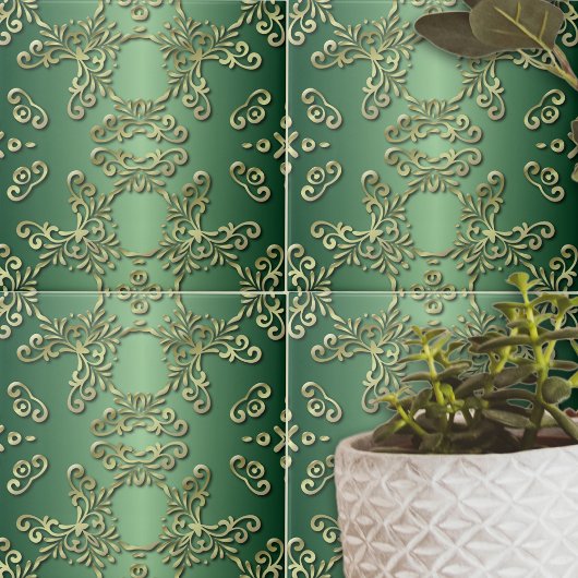 Carreau Elégant luxe Ornate Gold Green Emerald