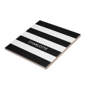 Carreau Elégant luxe personnalisé noir et blanc rayé (Côté)