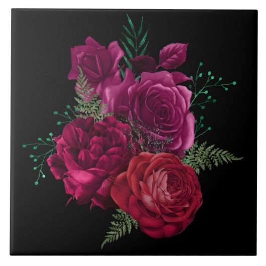 Carreau Elegant Magenta Rose Floral Bouquet (Devant)