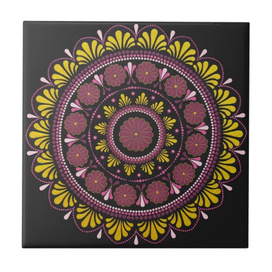 Carreau Elégant Mandala d'or rose, Boho Zen Dot Art Flower (Devant)