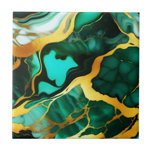 Carreau Elégant marbre Faux jaune doré vert foncé (Devant)