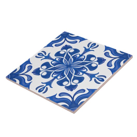 Carreau Elegant Mediterranean Blue White Pattern (Côté)
