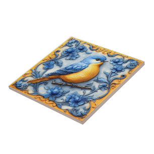 Carreau Élégant Mignon Tendance Faune Floral Oiseau Bleu
