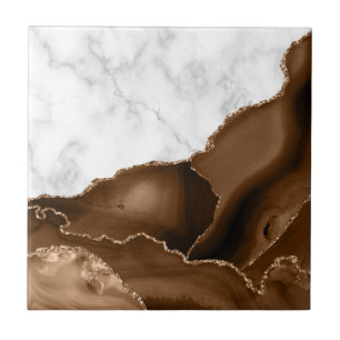 Carreau Elégant Mocha Brown Agate Gold Parties scintillant