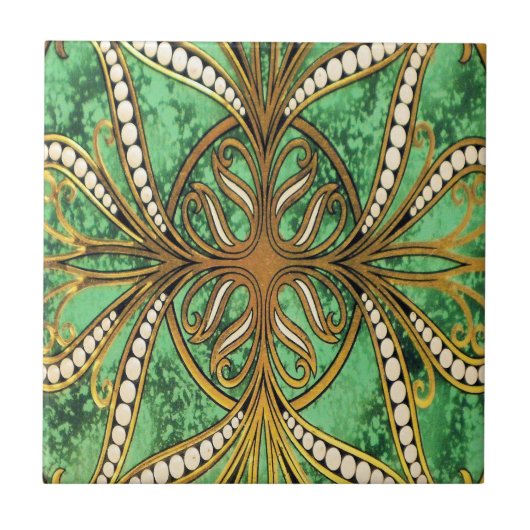Carreau Elégant modèle vert et or Damask (Devant)
