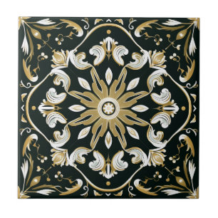 Carreau Élégant Moderne Design Floral Noir