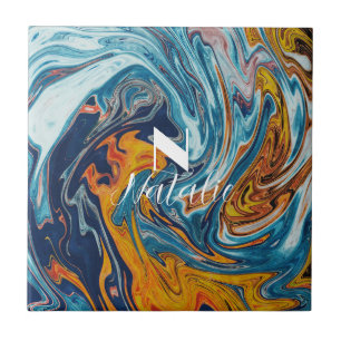 Carreau Élégant Monogramme bleu or