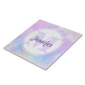 Carreau Élégant Monogramme d'aquarelle bleu violet (Côté)