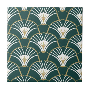 Carreau Élégant motif art déco d'or vert