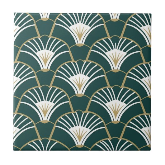Carreau Élégant motif art déco d'or vert (Devant)
