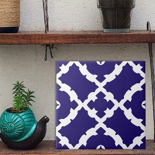 Carreau Elégant Motif classique de marine bleu et blanc mo