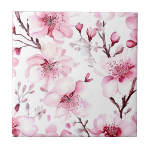 Carreau Élégant Motif d'aquarelle en fleurs de cerisier