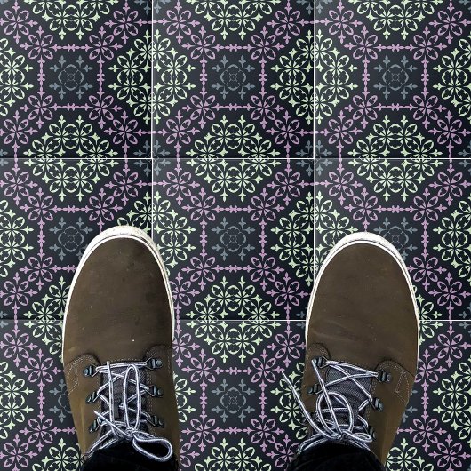 Carreau Élégant Motif de crème bleu violet Orné