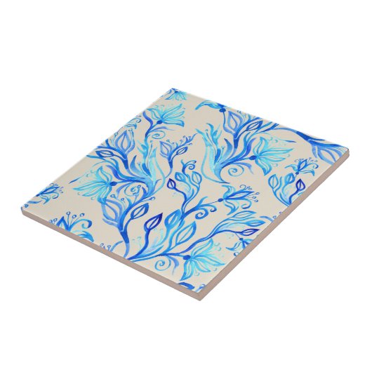 Carreau Élégant motif floral bleu (Côté)