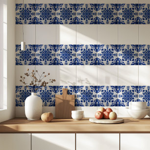 Carreau Élégant motif méditerranéen bleu marine blanc