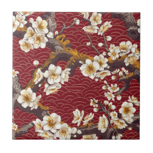 Carreau Élégant Motif sans couture en fleur de cerisier (1