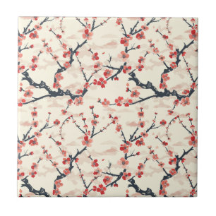 Carreau Élégant Motif sans couture en fleur de cerisier (5