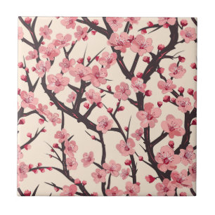Carreau Élégant Motif sans couture en fleur de cerisier (6