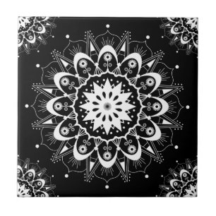 Carreau Elégant noir blanc floral géométrique Mandala