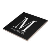 Carreau Élégant Noir et Blanc Nom Monogramme Personnalisé (Côté)