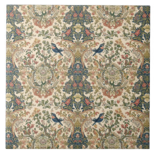 Carreau Élégant Nouille Fleuris Oiseaux Art Nouveau