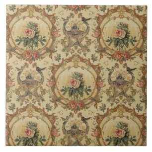 Carreau Élégant Nouveauté Florale Vintage Oiseaux