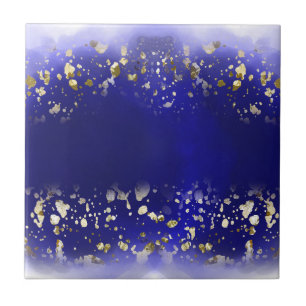 Carreau Élégant paillettes de faux or scintillement bleu