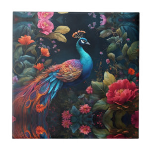Carreau Elégant paon bleu dans Jardin coloré