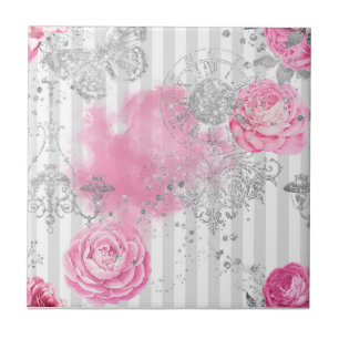 Carreau Élégant Papillon de Parties scintillant rose rose