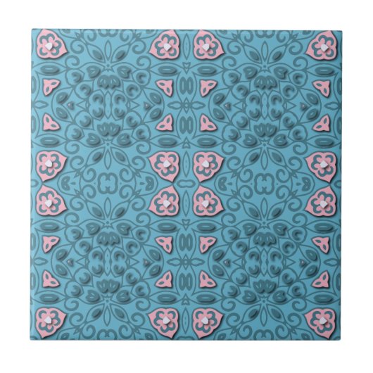 Carreau Elégant Pastel bleu et rose moderne Damask motif (Devant)