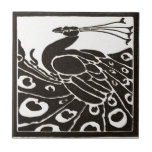 CARREAU ÉLÉGANT PEACOCK BLANC NOIR<br><div class="desc">Elegant Art Nouveau Peacock in black and white</div>