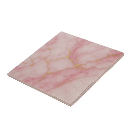 Carreau Elegant Pink and Gold Marble Pattern Ceramic Tile (Côté)