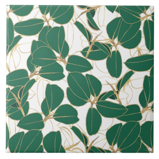 Carreau Elégant Plante en caoutchouc vert or Design de feu (Devant)