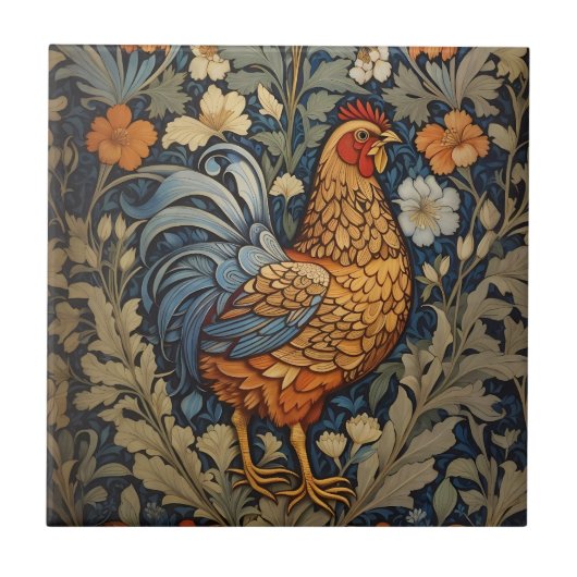 Carreau Élégant poulet William Morris Inspiré Floral (Devant)