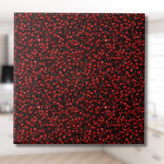 Carreau Elegant Red Confetti on Black Glitter Style
