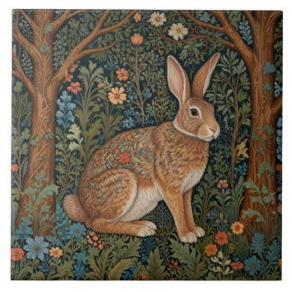 Carreau Élégant retro lapin boisé boisé fleuri