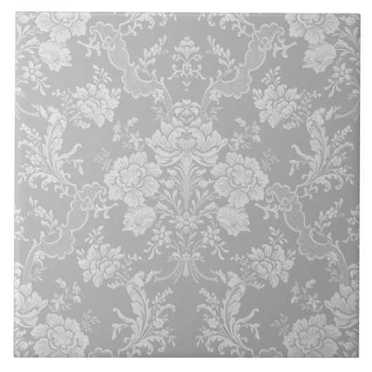 Carreau Élégant Romantique Chic Floral Damask-Grey (Devant)