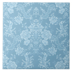 Carreau Élégant Romantique Chic Floral Damask-Pastel Bleu