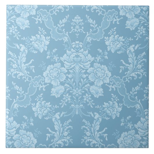 Carreau Élégant Romantique Chic Floral Damask-Pastel Bleu (Devant)