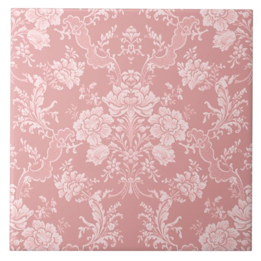 Carreau Élégant Romantique Chic Floral Damask-Pastel rose (Devant)