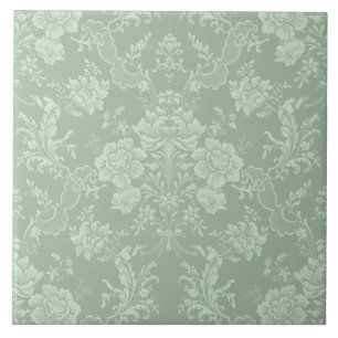 Carreau Élégant Romantique Chic Floral Damask-Sage Vert