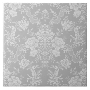 Carreau Élégant romantique chic floral gris-damassé