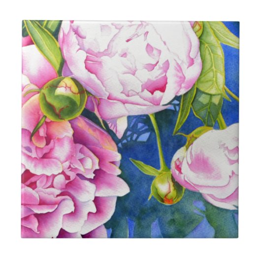 Carreau Elégant rose blanc classique aquarelle floral (Devant)