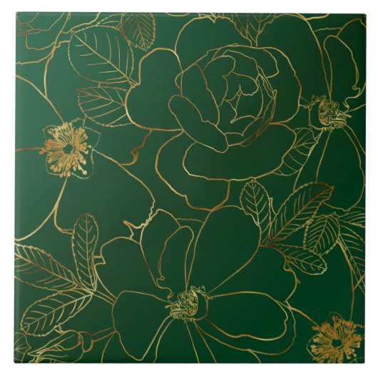 Carreau Elégant Rose d'or vert Floral Line Dessin (Devant)