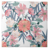 Carreau Elégant rose Fleurs Aquarelle Floral (Devant)